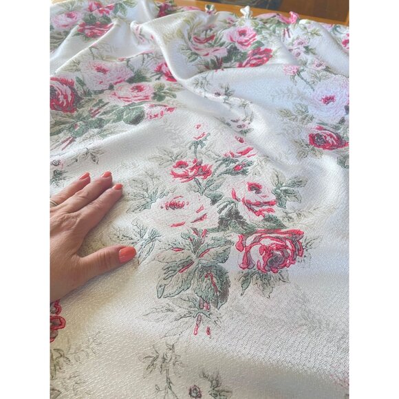 Vintage 60s curtain, pink roses buds floral, sheer, single narrow pleated panel - Picture 6 of 8